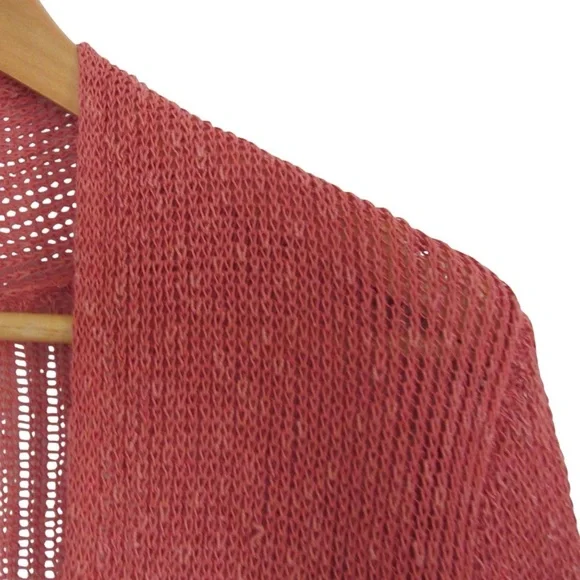 Eileen Fisher Pink Cardigan Medium Airy Linen Grain Rib Open Knit Long Sleeves - Picture 4 of 9